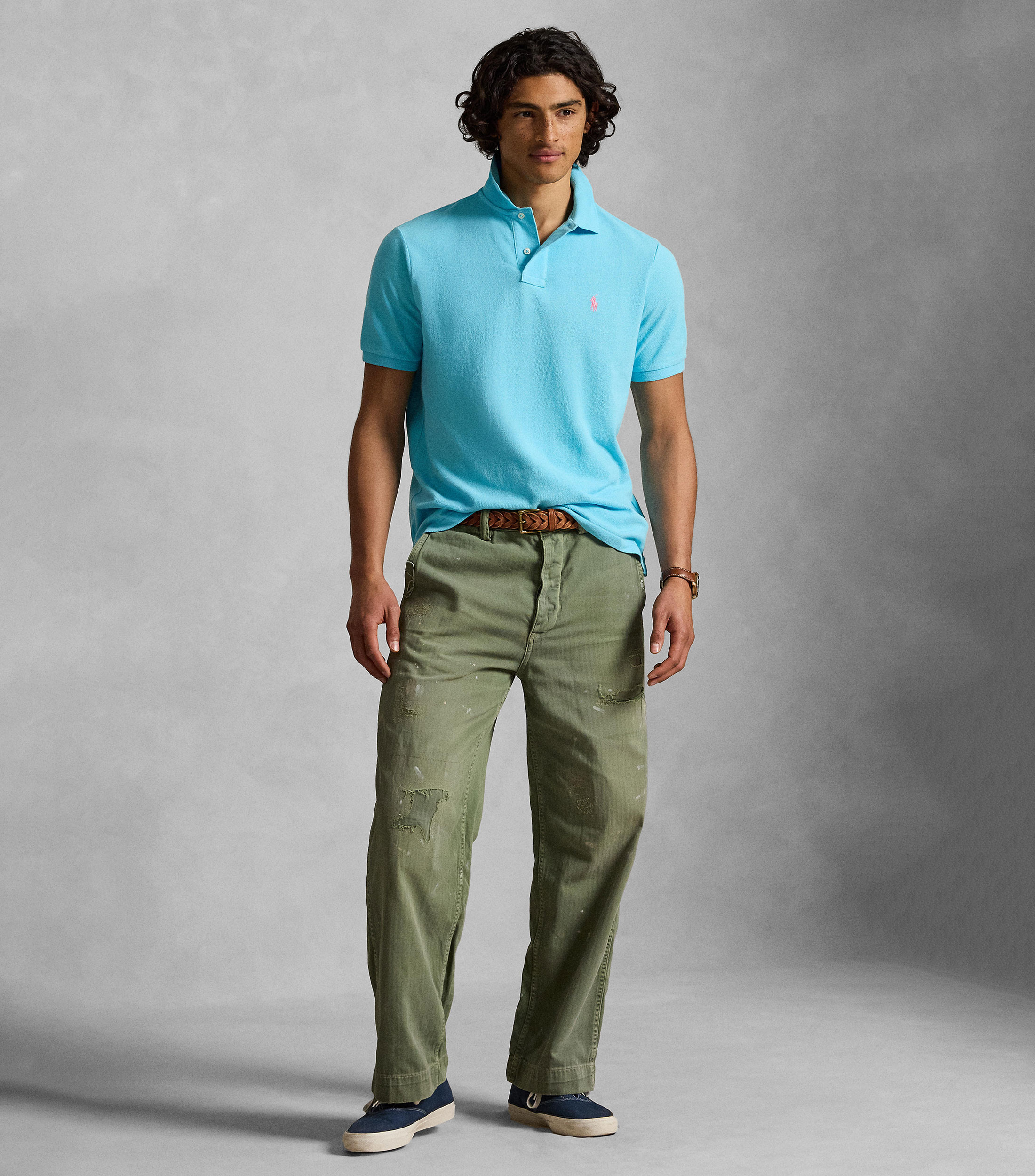 Playera tipo polo manga corta diseño sólido Hombre